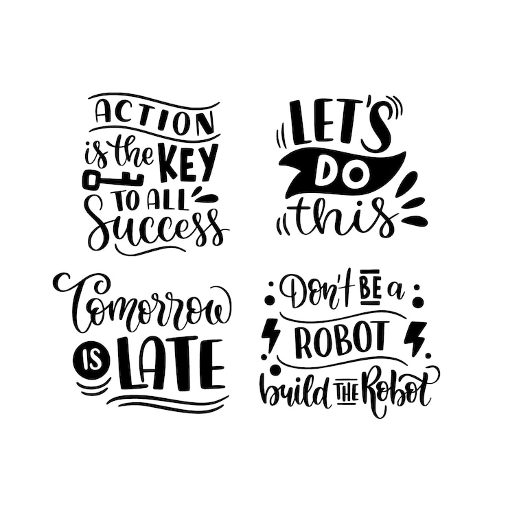मुफ़्त वेक्टर black lettering productivity sticker pack