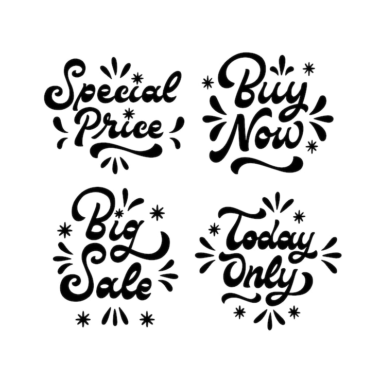 मुफ़्त वेक्टर black lettering sale sticker set