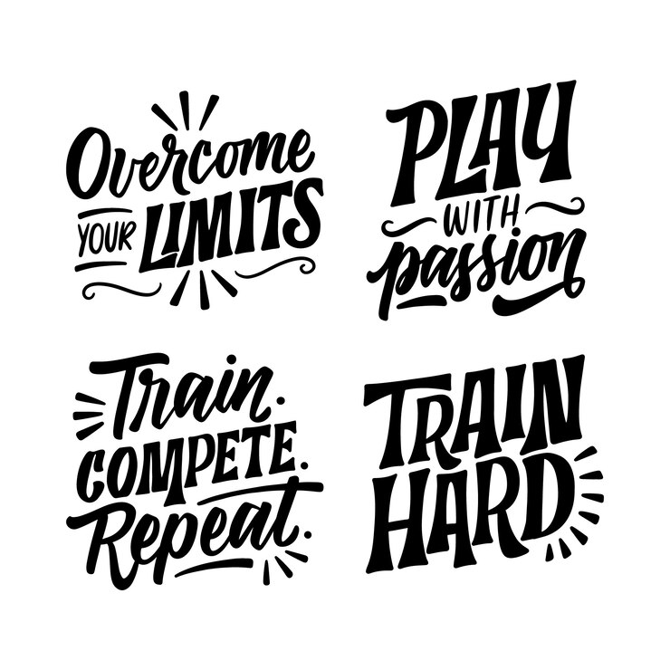 Free Vector black lettering sport quotes stickers collection