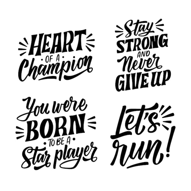 Free vector black lettering sport quotes stickers collection