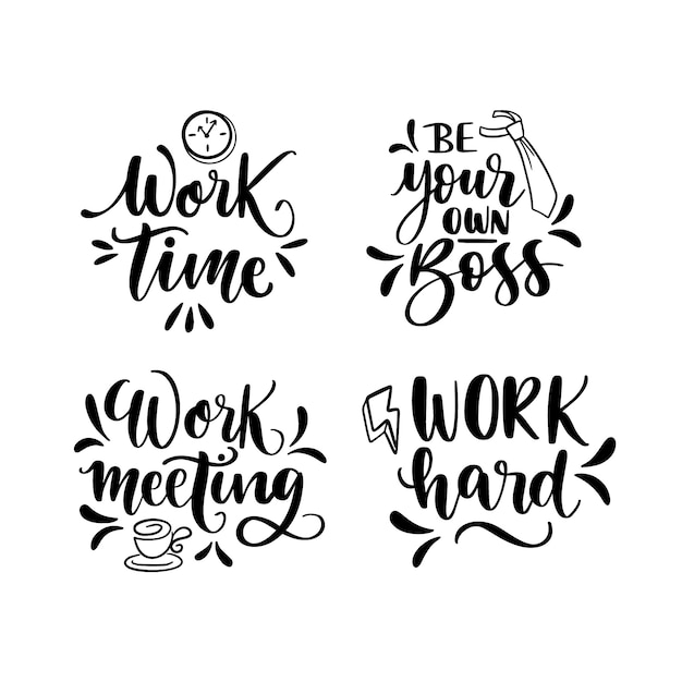 Free vector black lettering work stickers collection