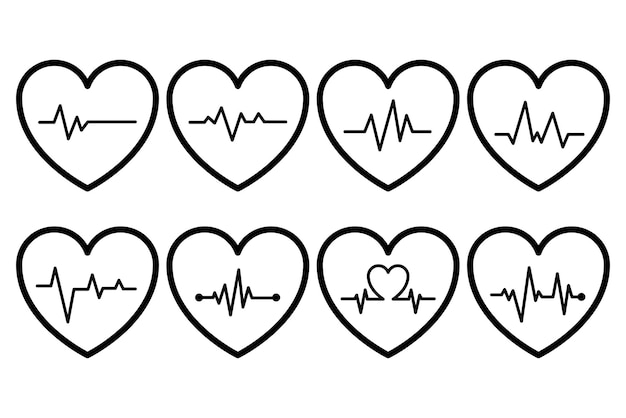 Black line hearts with heartbeats collection