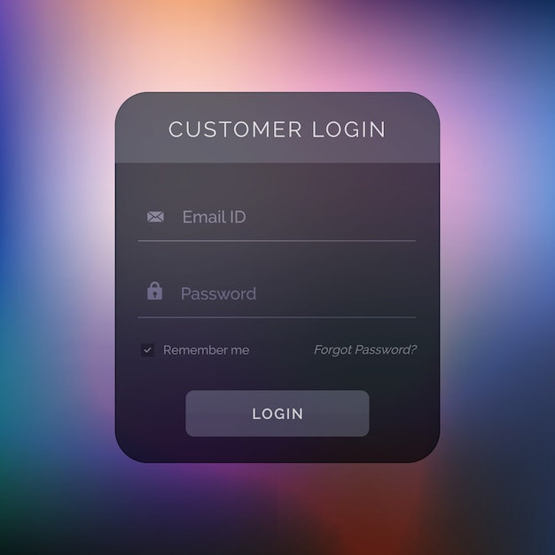 Black login template on a blurry background