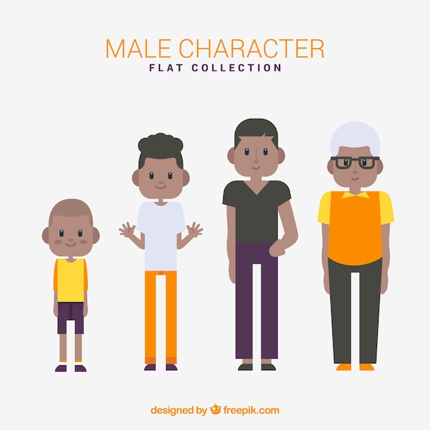 Black man in different ages in flat style