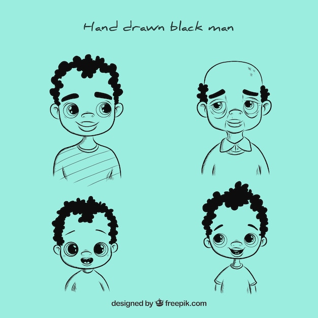 Black man in different ages in hand drawn style