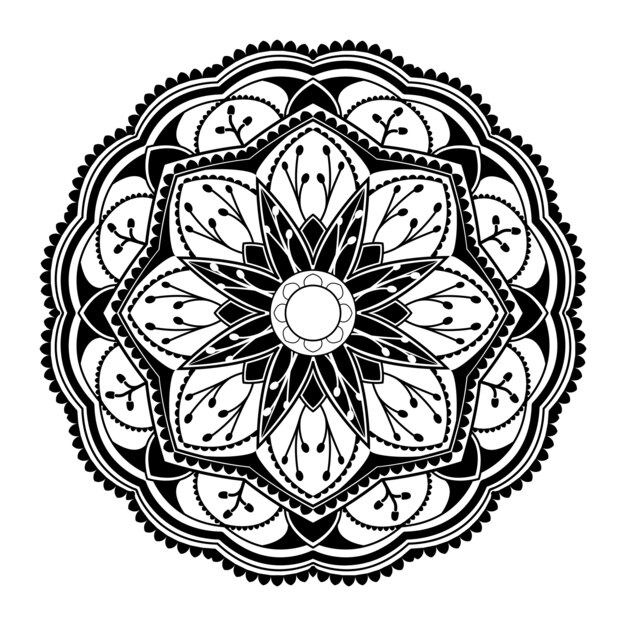 Black mandala pattern on white background