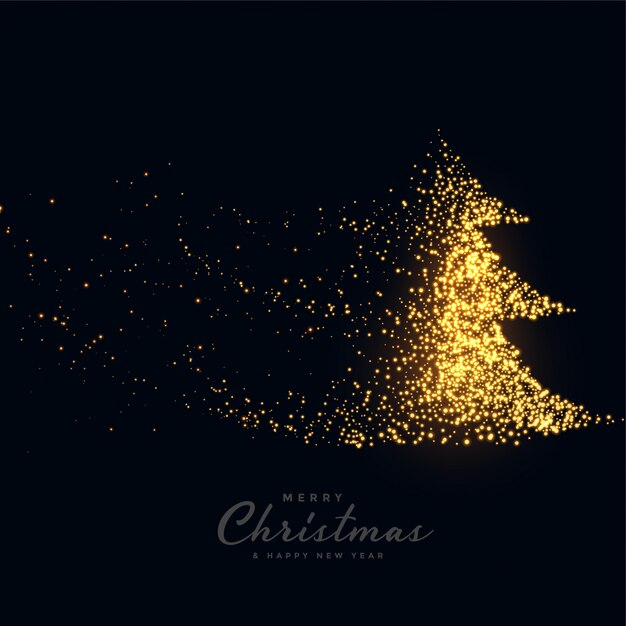 Black merry christmas background with sparkling tree 