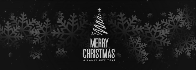 Free vector black merry christmas banner with snowflakes