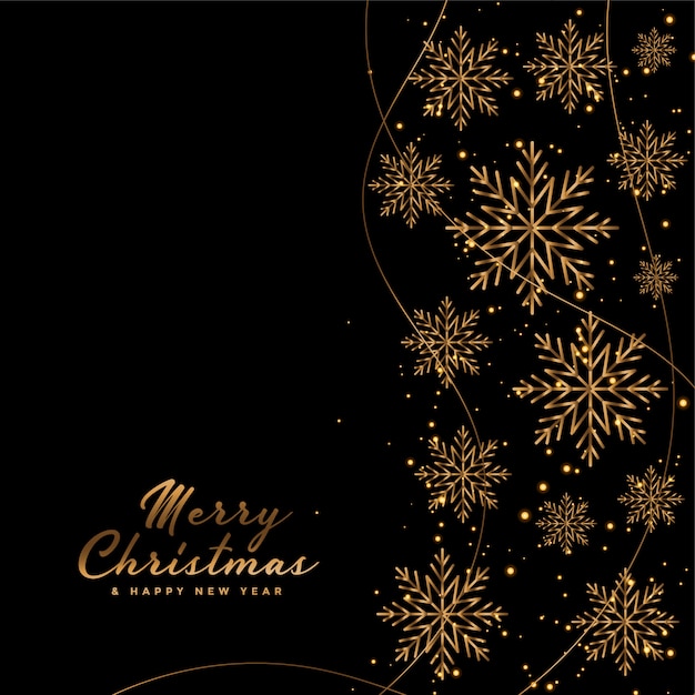 Black merry christmas card with golden snowflakes