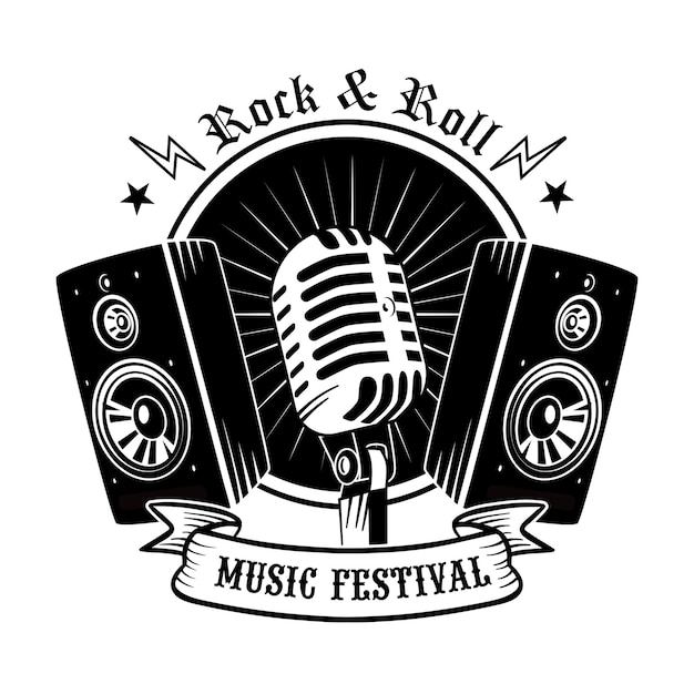 Black mic and loudspeakers vector illustration. vintage promotional logo for concert or music festival