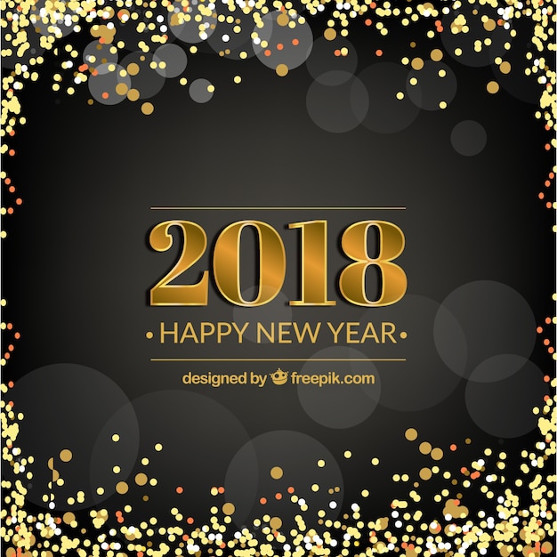 Black new year background with golden confetti