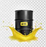 Free vector black oil barrel in oil splash.