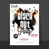 Free vector black out party poster, banner or flyer with abstract brush strokes.