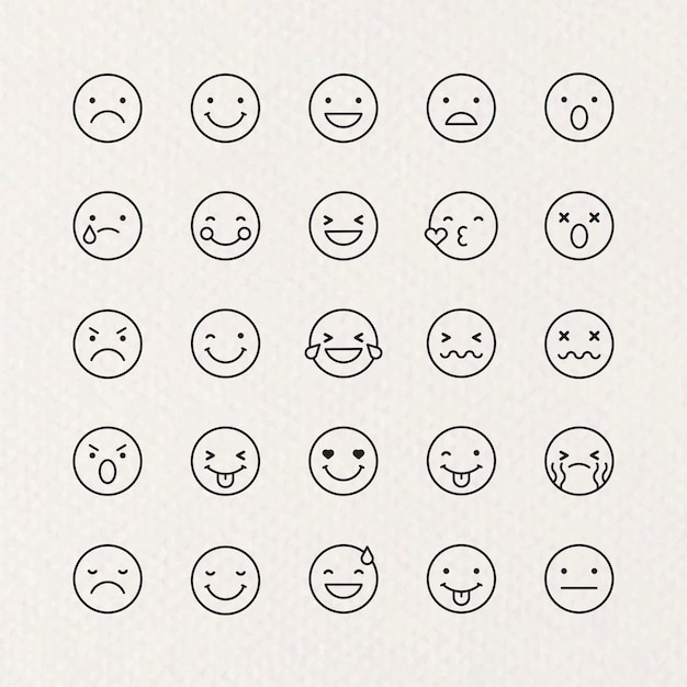 Black outline emoticon set isolated on beige background