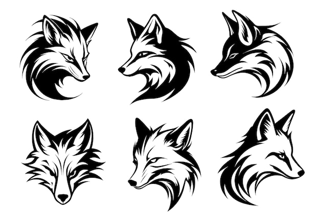 Free vector black outline fox head logo collection