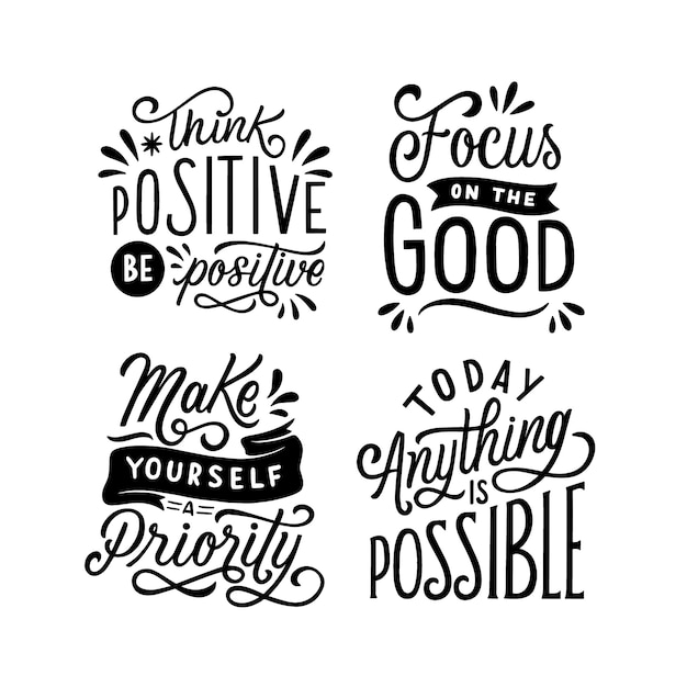 Black positive phrases lettering set