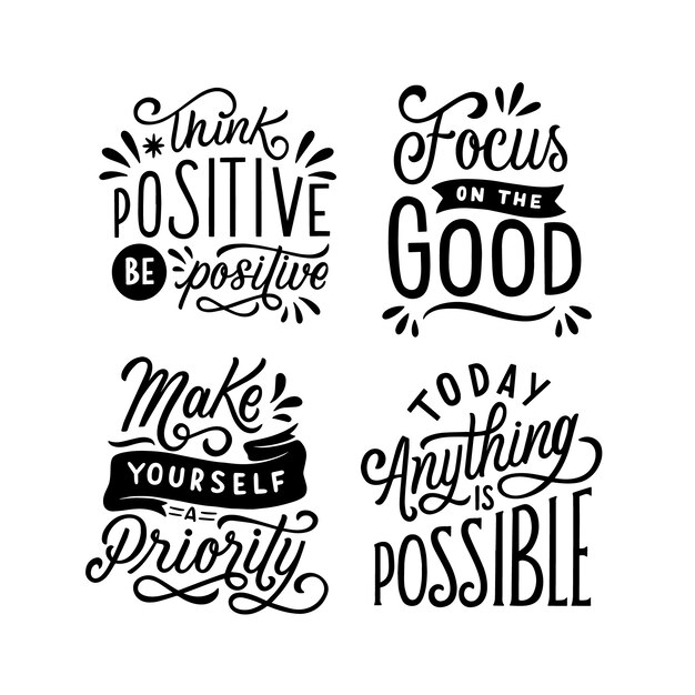 Black positive phrases lettering set