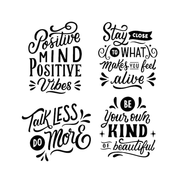 Black positive phrases lettering set