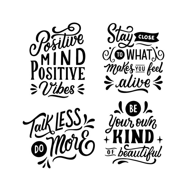 Black positive phrases lettering set