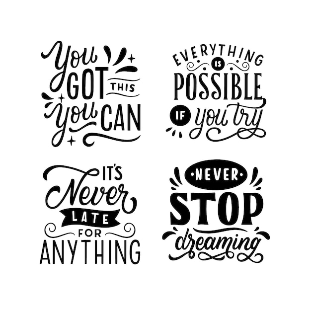 Free vector black positive phrases lettering set