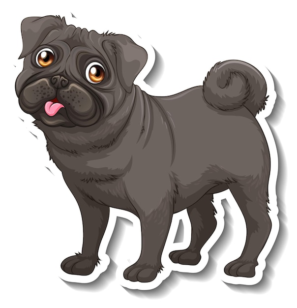 Black pug dog cartoon sticker