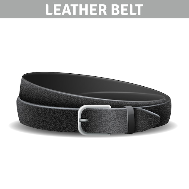 Black realistic curled leather belt with metal buckle