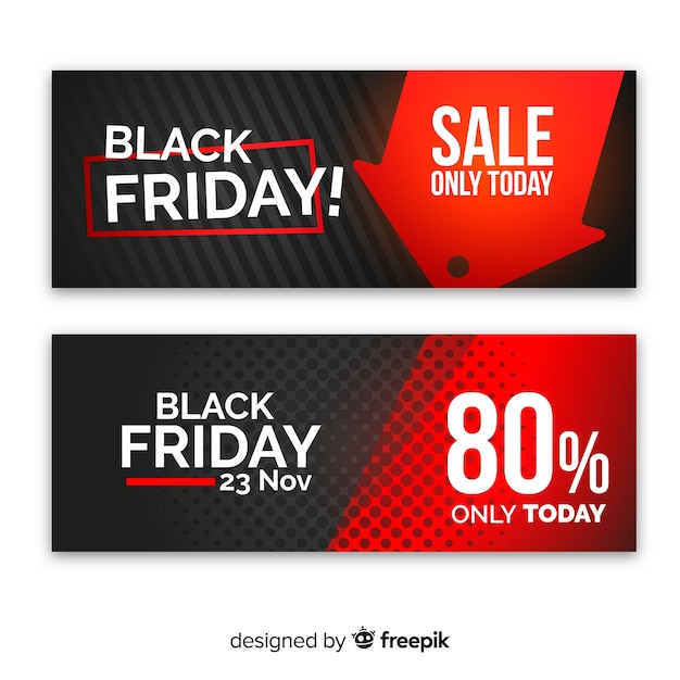 Free vector black and red abstract cyber monday sale banner set