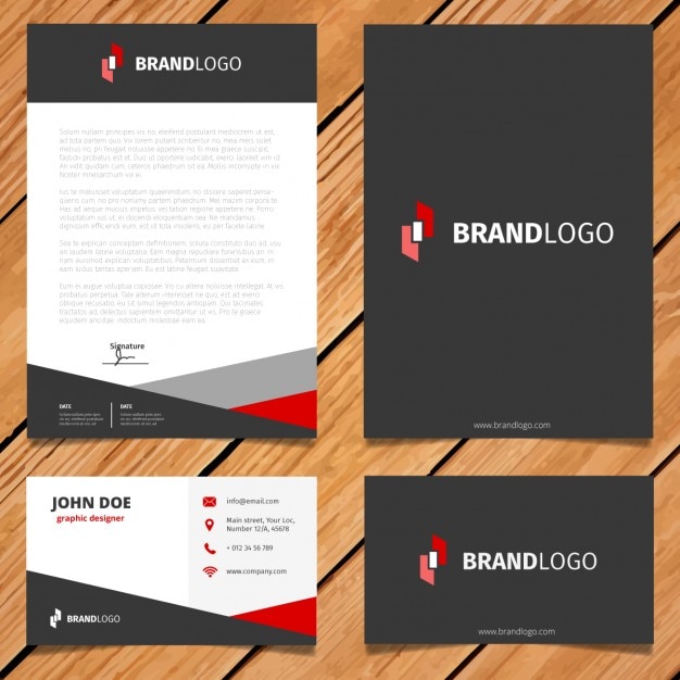 Free vector black and red corporate stationery design