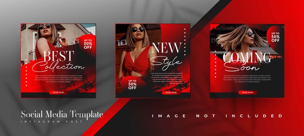 Black and red fashion sale social media post templates