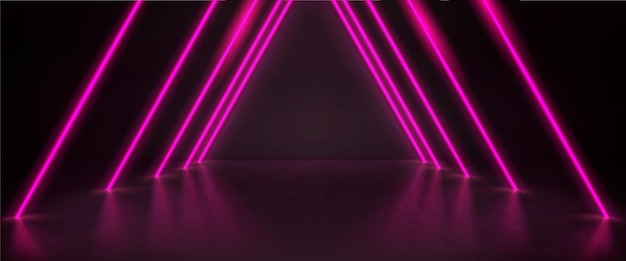 Free vector black room corridor with pink neon line tubes