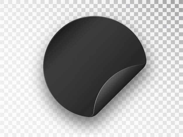 Black round sticker Realistic circle adhesive sticker tags with peeling corners