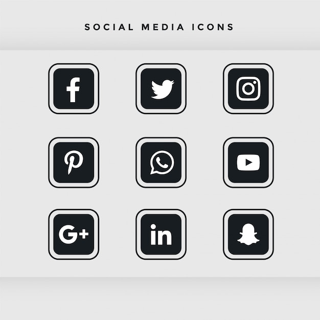 black rounded social media icons set