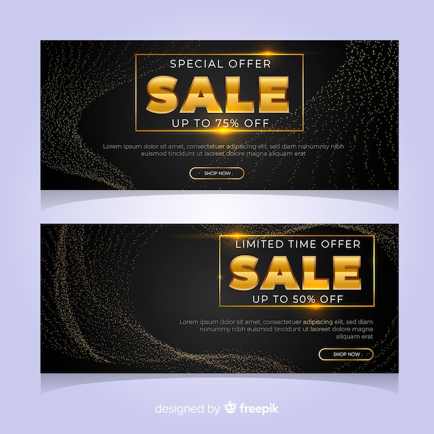 Free vector black sale banner with golden details