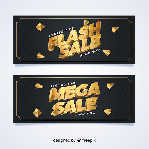 Free vector black sales banner with golden details