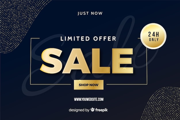 Free vector black sales banner with golden elements