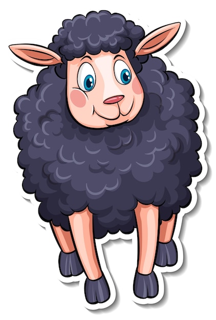 Черная овца ферма животных мультяшный стикер