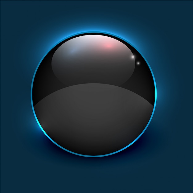 Free vector black shiny mirror circle frame on blue background