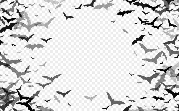 Черный силуэт летучих мышей, изолированные на прозрачном фоне