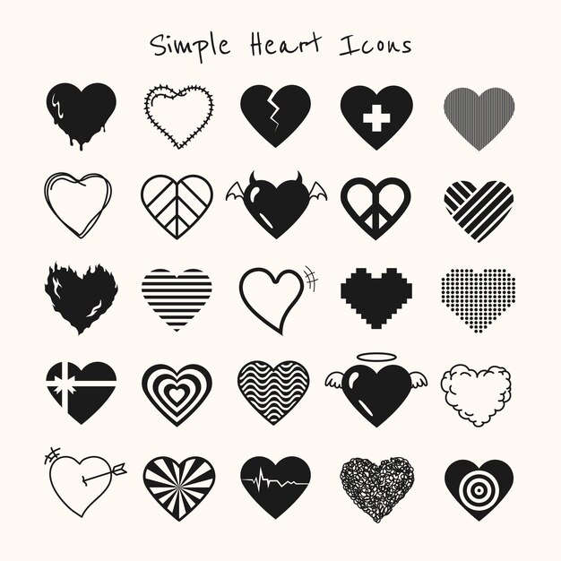 Free Vector black simple heart icon vector set