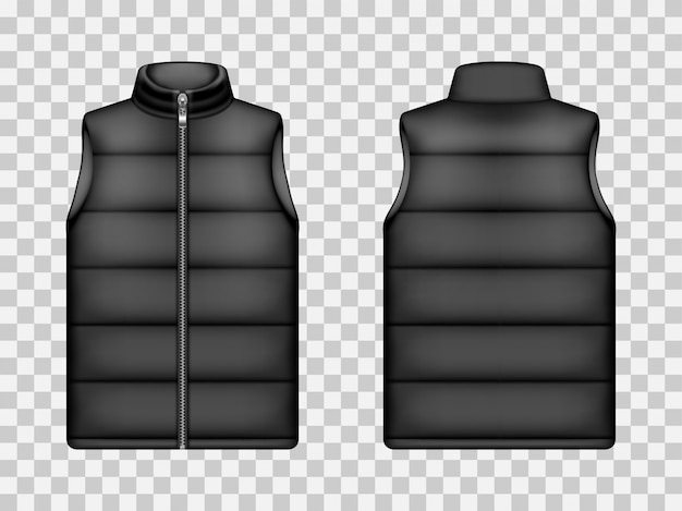 Black sleeveless puffer jacket, down vest mockup