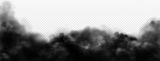 Black smoke, dirty toxic fog or smog realistic illustration isolated.