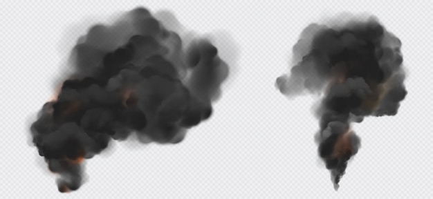 Free vector black smoke or steam trails set, industrial smog