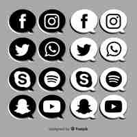 Free vector black social media logo pack