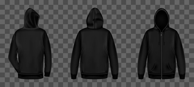 Black sweatshirt with zipper front and back view