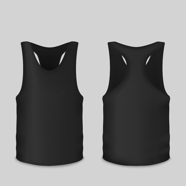 Бесплатное векторное изображение Черный танк иллюстрации футболки 3d реалистичной модели для брендинга.