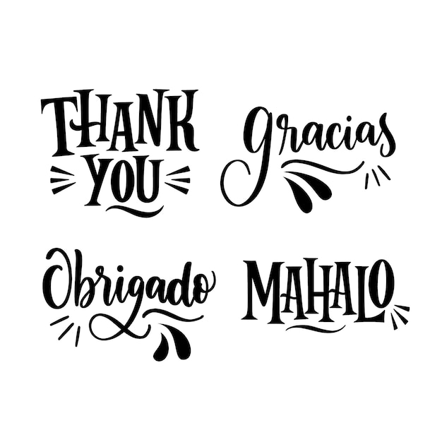 Black thank you lettering collection in different languages