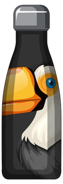 Free vector a black thermos bottle with toucan bird pattern