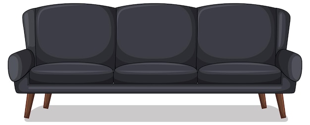 Black three-seater sofa isolated on white background