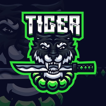 Black tiger mascot gaming logo template for esports streamer facebook youtube