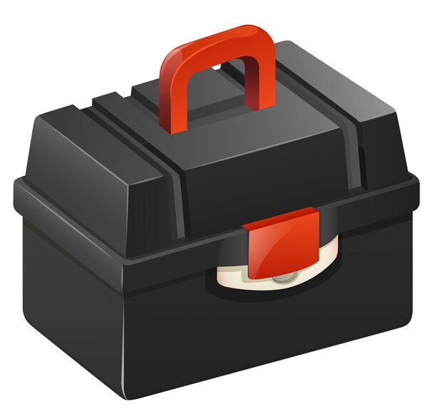 赤色のハンドルを持つ黒のツールボックス